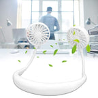 Mini Hand Free Portable Neckband Fan with Light, USB Rechargeable Lazy Neck Hanging Fan for Headphone Design Portable Hanging Neck Fan for Women Rechargeable Neck Fan Band (White)