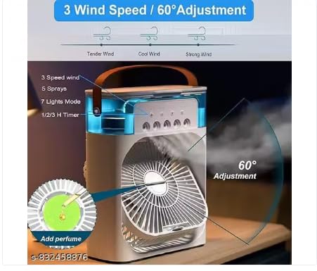 Cooler for Room Cooling Mini AC Portable Mini Fan Artic Cooler with 7 Colors LED Light, 1/2/3 H Timer, 3 Wind Speeds and 3 Spray Modes for Office,Home,Dorm,Travel (Singel)